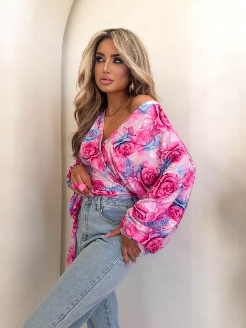 Bluzka KAIRA print róża – fuksja - obrazek 2