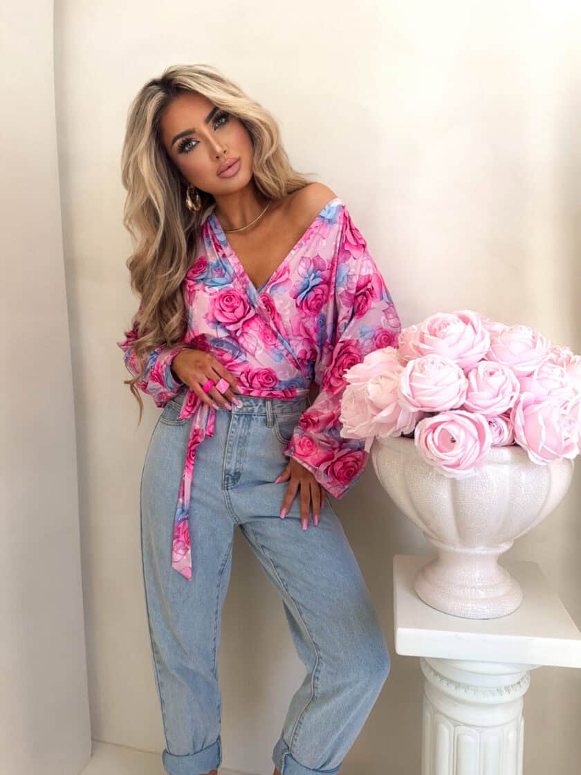 Bluzka KAIRA print róża – fuksja - obrazek 4