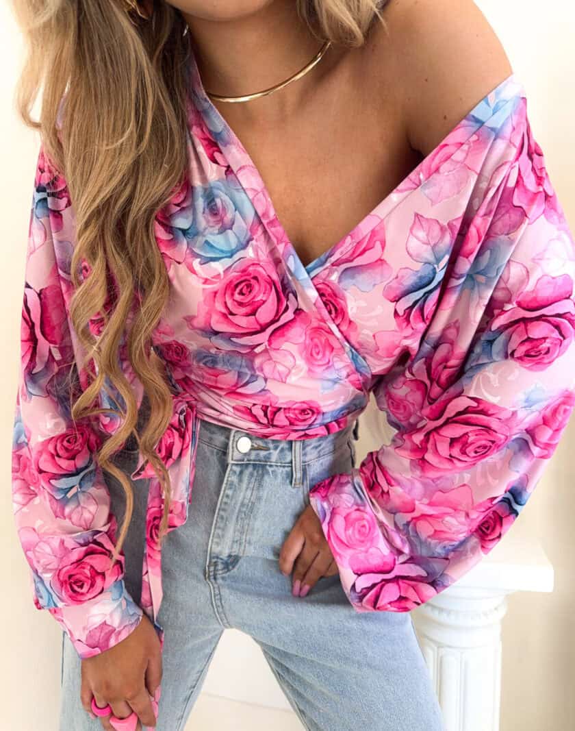 Bluzka KAIRA print róża – fuksja - obrazek 3