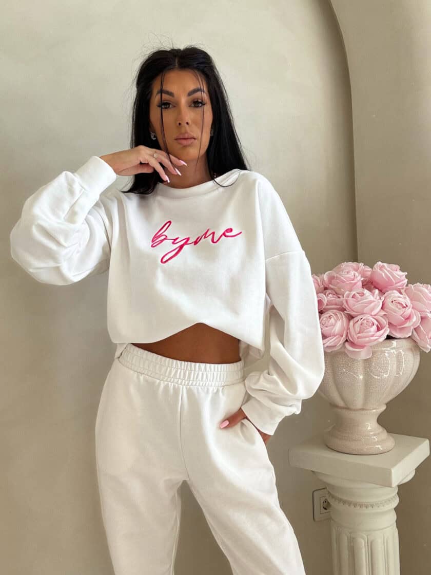 Bluza dresowa LOGO  – ecru-różowy - obrazek 2