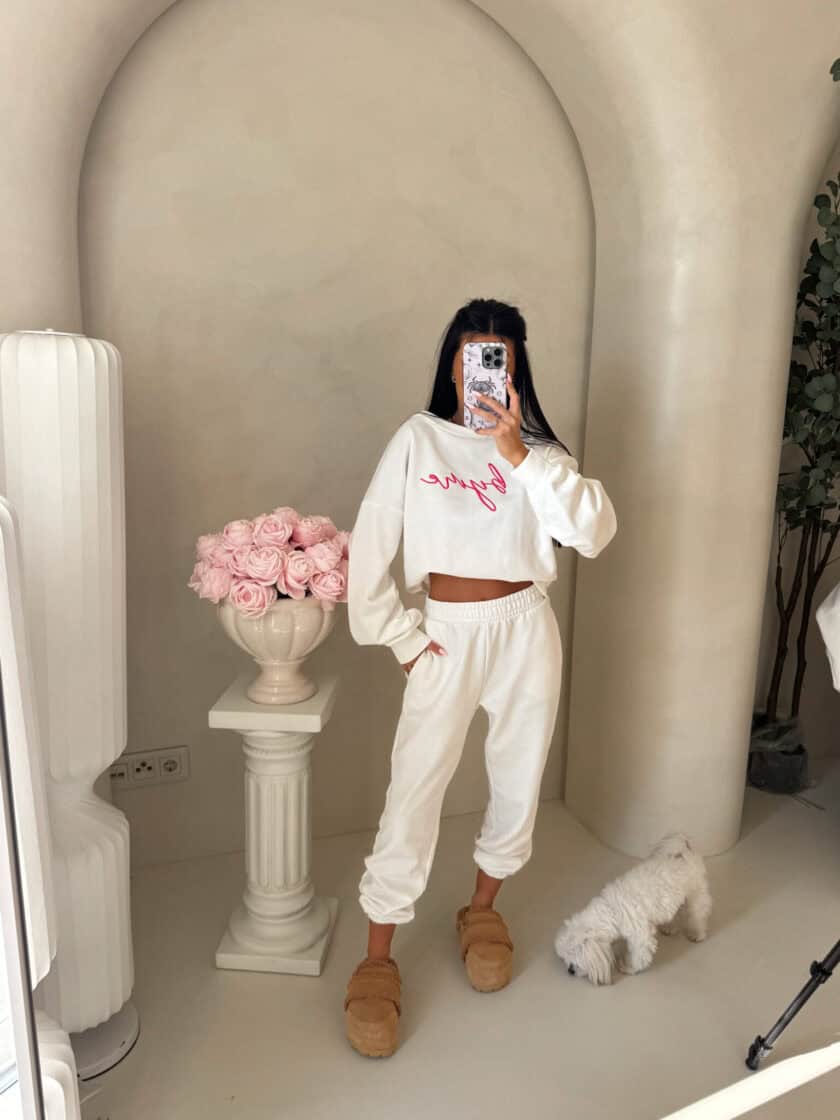 Bluza dresowa LOGO  – ecru-różowy - obrazek 7