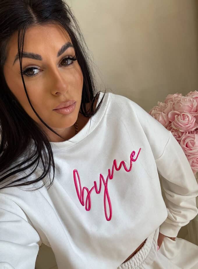 Bluza dresowa LOGO  – ecru-różowy