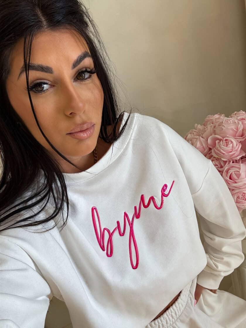 Bluza dresowa LOGO  – ecru-różowy