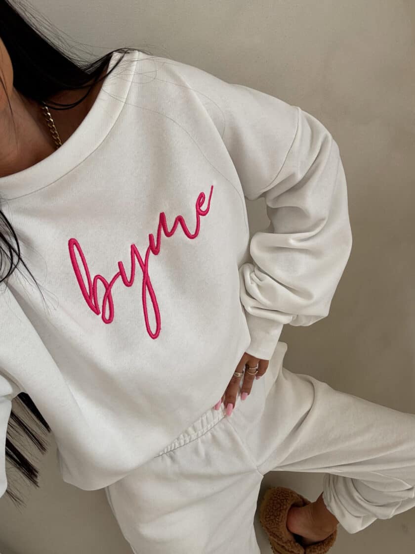 Bluza dresowa LOGO  – ecru-różowy - obrazek 3