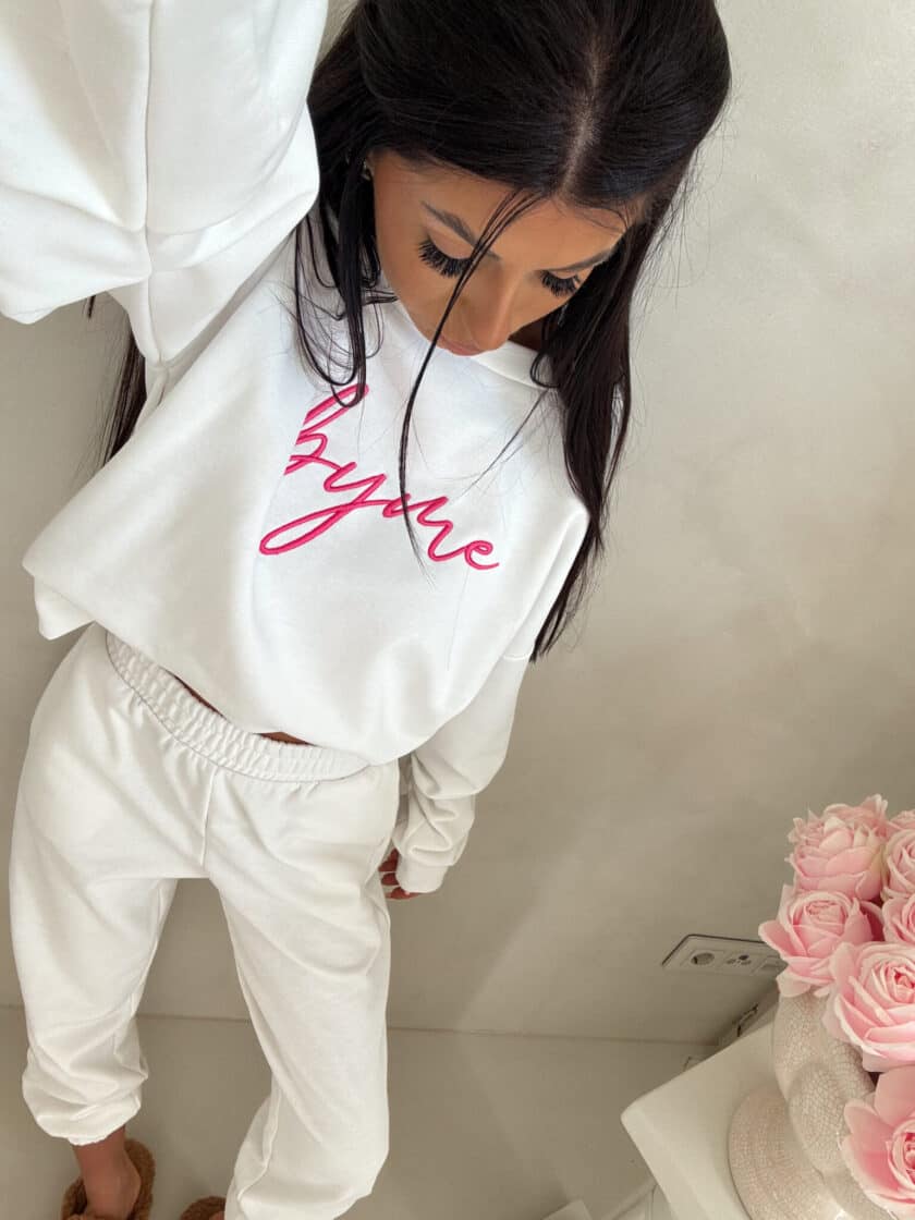 Bluza dresowa LOGO  – ecru-różowy - obrazek 9