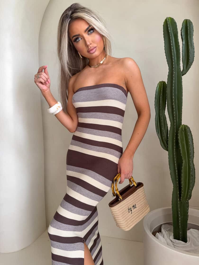 Sukienka SPAIN pasy - czekoladowe - obrazek 3