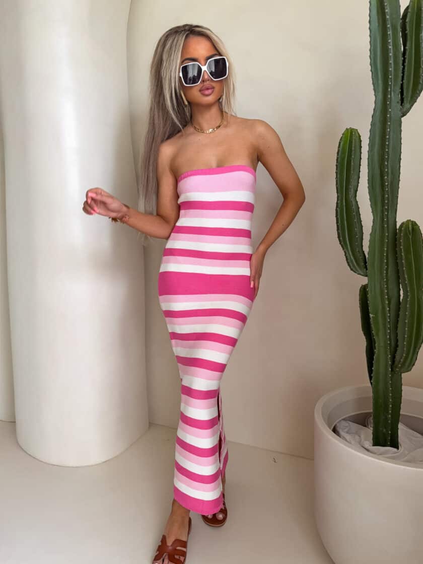 Sukienka SPAIN pasy - różowe - obrazek 3